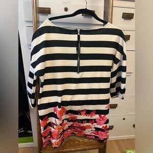 Oversized Anthropologie striped shirt with floral bottom